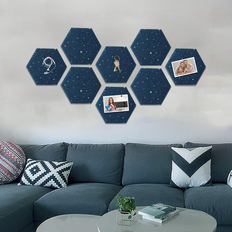 Fovasen Hexagon Felt Board Tiles - Self Adhesive Wall Memo Notice Pin Board Tiles with Push Pins - Star 8 Pcs - Image 2